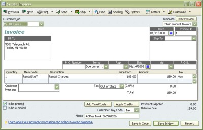 QuickBooks export within rental software